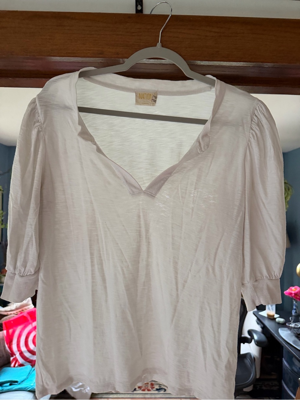 Nation LTD white Notch V-Neck Short Sleeve Top